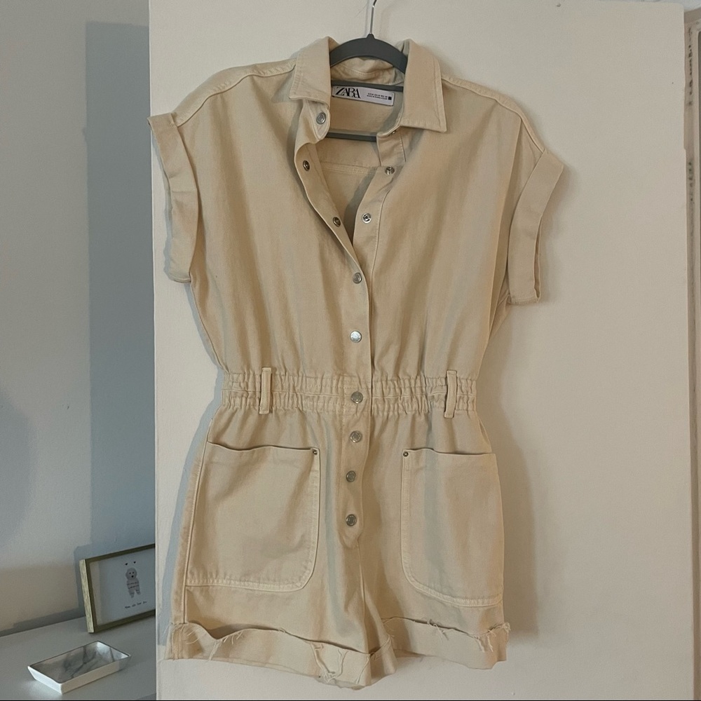 Zara tan denim romper